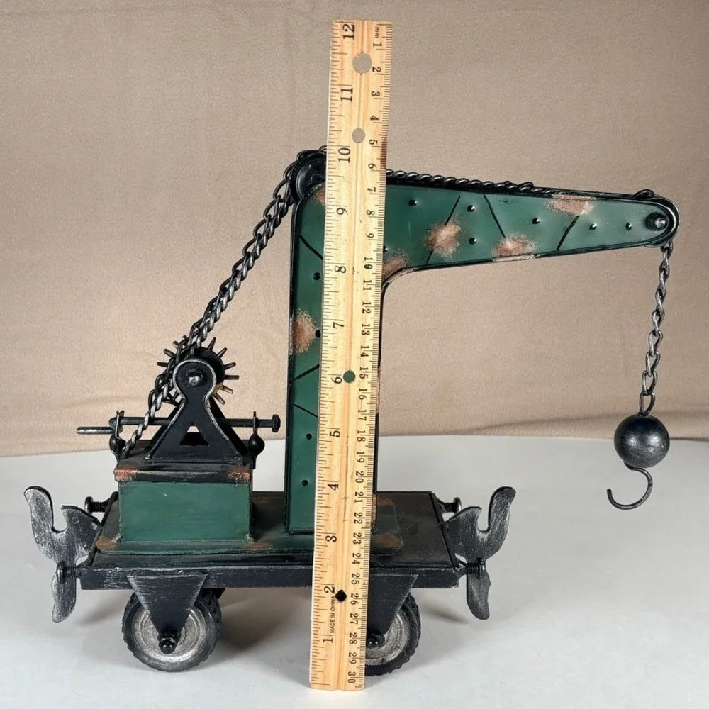 Vintage Style Metal Crane Railway Car Industrial Decorative Model Green Black